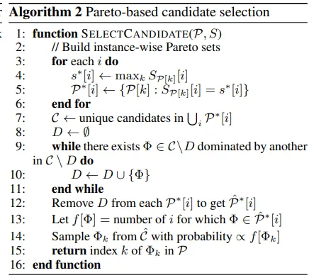 Pareto candidate selection